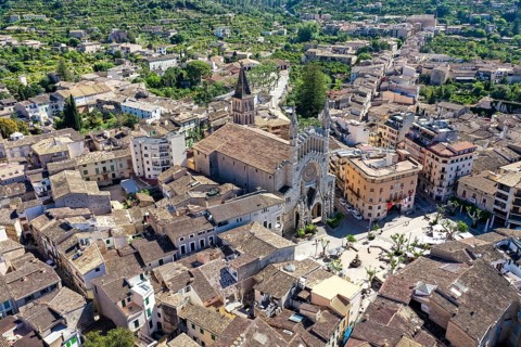 Aerial view, old town of Soller