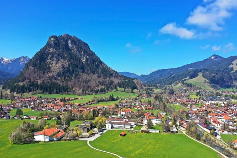 Aerial view of Pfronten in fine weather. Allgaeu, Alps