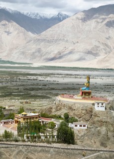 Diskit Monastery and view of the river oases of the Nubra and Shyok Valleys, Nubra Valley