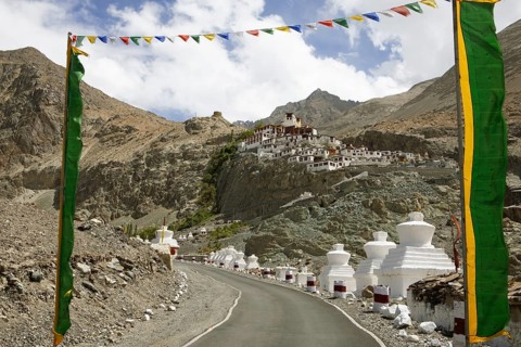 Choerten on the way to Diskit Monastery or Deskit Gompa, Hunder