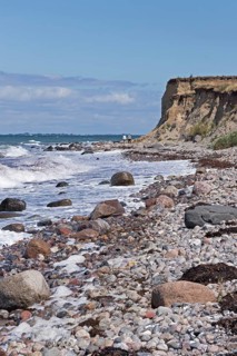 Shingle beach, steep coast