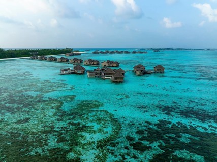 Aerial view, Gili Lankanfushi with water bungalows
