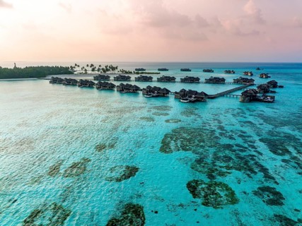 Aerial view, Gili Lankanfushi with water bungalows