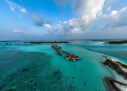 Aerial view, Gili Lankanfushi with water bungalows
