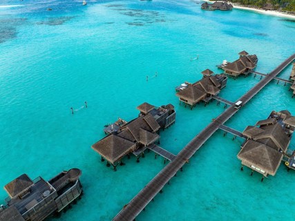 Aerial view, Gili Lankanfushi with water bungalows