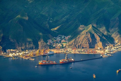Aerial view of the commercial harbor, Santa Cruz de Tenerife