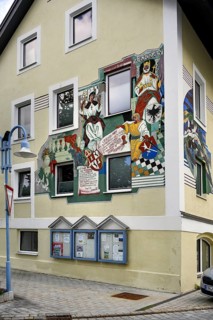 Wall painting by Arnulf Heimhofer 1984, Buchenberg Town Hall. Bavaria