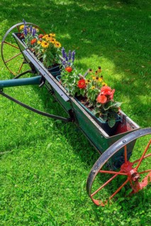 Old gritter with flower decoration, Buchenberg