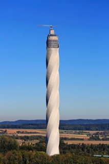 Test tower for lifts in Rottweil under a cloudless blue sky. Rottweil, Freiburg
