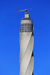 Test tower for lifts in Rottweil under a cloudless blue sky. Rottweil, Freiburg