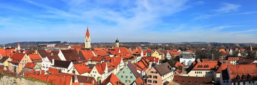 Panoramic view of Kaufbeuren in fine weather. Kaufbeuren, Swabia
