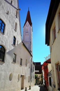 The Crescentia Monastery of Kaufbeuren in fine weather. Kaufbeuren, Swabia