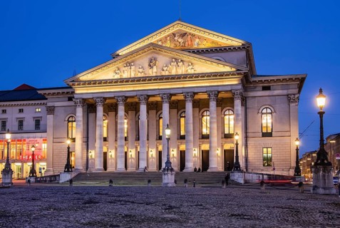 Bavarian State Opera, National Theatre at dusk on Max-Joseph-Platz