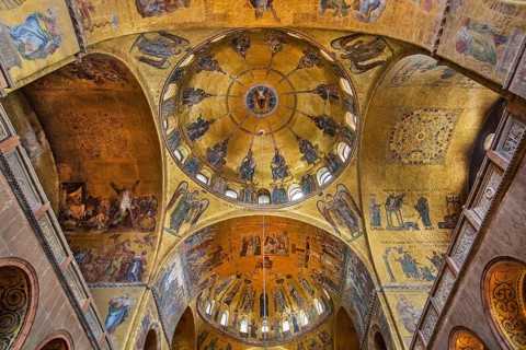 Gold mosaics in the domes of the vestibule of St Mark's Basilica, Venice