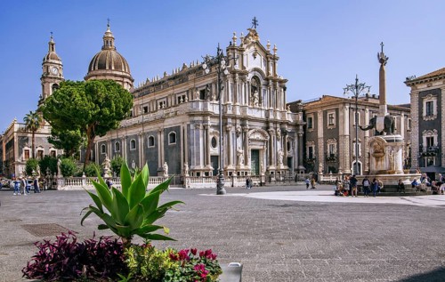 Cathedral Square with Cathedral and Elephant Fountain in the Old Town, Catania