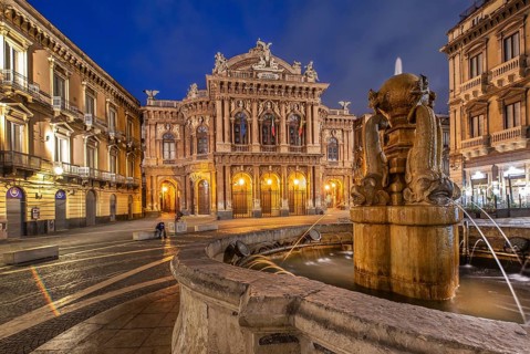 Teatro Massimo Bellini Opera House in the Old Town in the Evening, Catania
