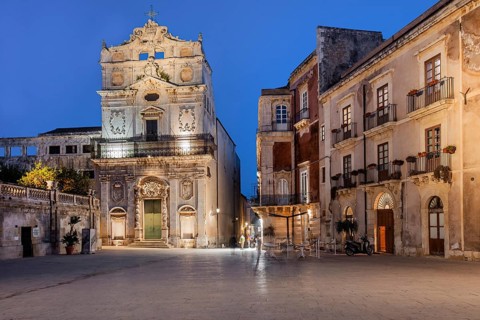 Church of Santa Lucia alla Badia in the Cathedral Square at dusk, Syracuse
