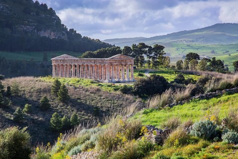 Spring landscape with the temple of Segesta, Calatafimi