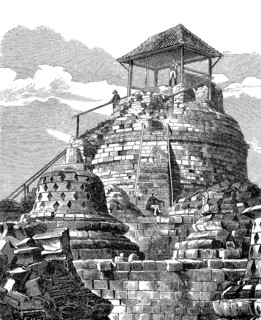The top of Borobudur or Barabudur, a 9th century Mahayana Buddhist temple in Magelang