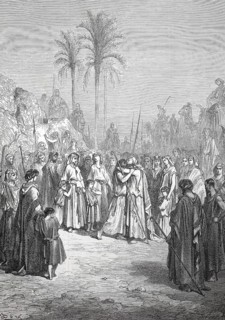 The Reconciliation of Jacob and Esau, Biblical Scene