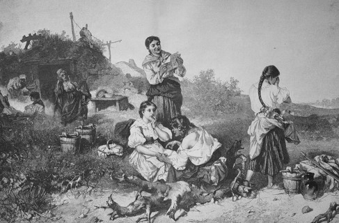Historical illustration of a fortune teller, fortune telling