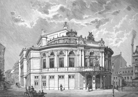 Historical illustration of the Raimundtheater, a theatre in the Mariahilf district of Vienna