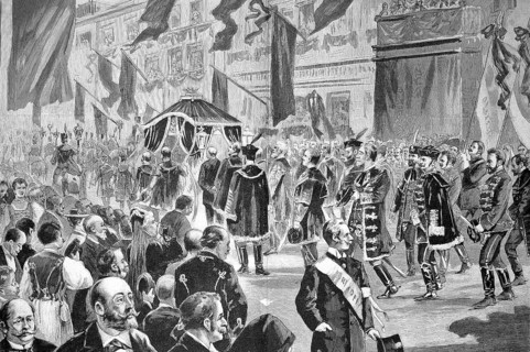 Historical illustration of Kossuth's funeral procession in Budapest. Lajos Kossuth de Udvard et Kossuthfalva, Louis Kossuth