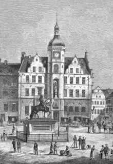 Historical illustration of the old town hall of Duesseldorf, Germany