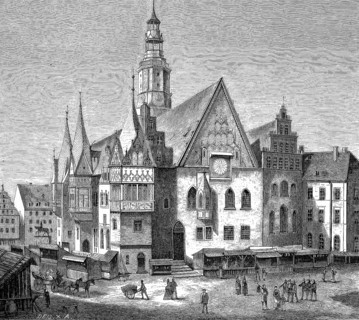 Historical illustration of the town hall of Breslau, Wroclaw