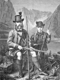 Emperor Franz Joseph I of Austria and Rudolf, Crown Prince of Austria hunting chamois in the Austrian Alps