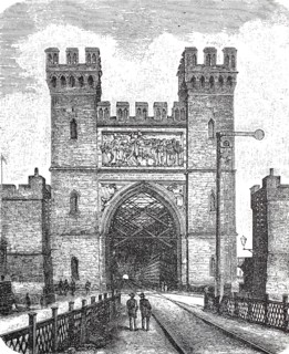 Portal of the railway lattice bridge over the Vistula in Dirschau,1880