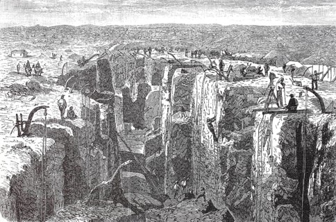 Diamond mining near Kimberley in 1880, South Africa