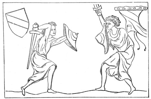 Cultural state in the 13th and 14th century, duel with sword and shield