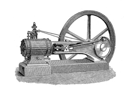Horizontal steam engine with hollow beam guide,1880