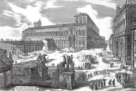 The Piazza di Monte Cavallo in Rome in the 17th century, with the Quirinal