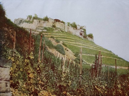 Historical photo from around 1880 of Ebernburg Castle in the Rhine Palatinate, Germany