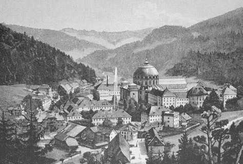 View of St. Blasien with the monastery and the cathedral of St. Blasius in the Black Forest, Germany