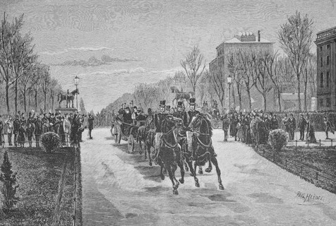 Arrival of Queen Victoria from England by carriage in Charlottenburg, Germany