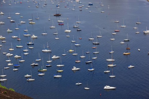View from Sugar Loaf Mountain to the boat harbour in the Enseada de Botafogo, Rio de Janeiro