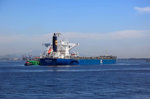 Cargo ship Double Pride in the Baia de Guanbara Bay in the east of Rio de Janeiro, Brazil