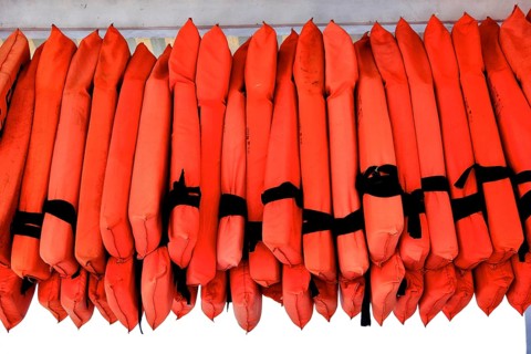 Life jackets on board a sailboat, Islas Verde