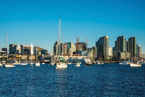 Small boat harbor, before San Diego skyline