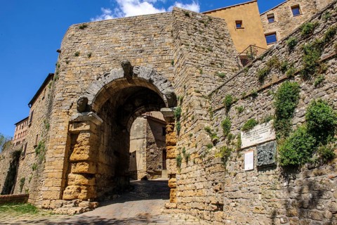 Historic city gate Porta all Arco, oldest preserved Etruscan city gate in Italy