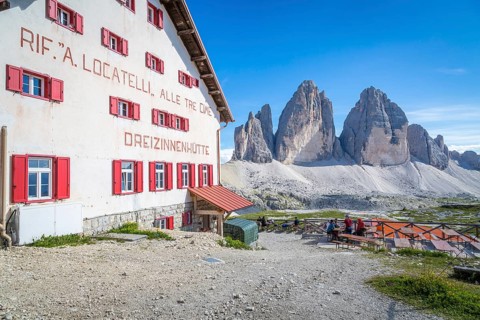 Mountain hut Dreizinnenhuette, rear mountain three peaks