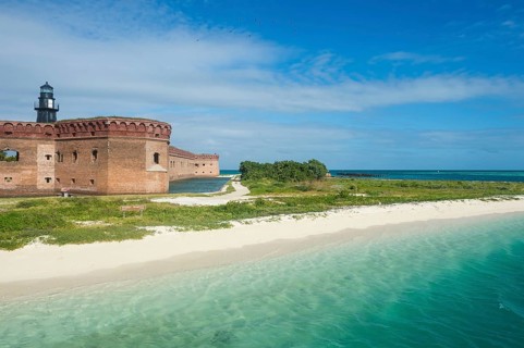 Turquoise waters and white sand beach before, Fort Jefferson