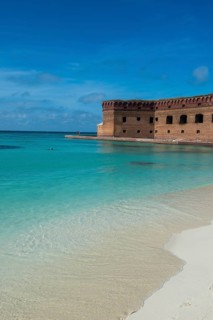 White sand beach and turquoise waters before Fort Jefferson, Dry Tortugas National Park