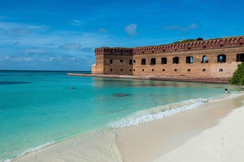White sand beach and turquoise waters before Fort Jefferson, Dry Tortugas National Park