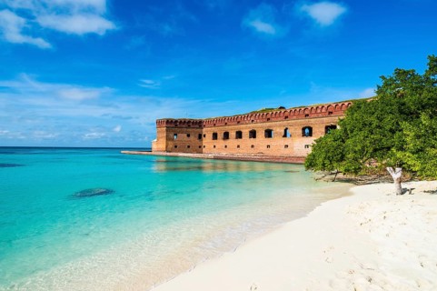 White sand beach and turquoise waters before Fort Jefferson, Dry Tortugas National Park