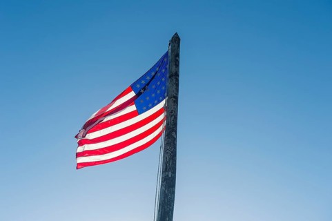 American flag at backlight, Fort Zachary Taylor historic state park