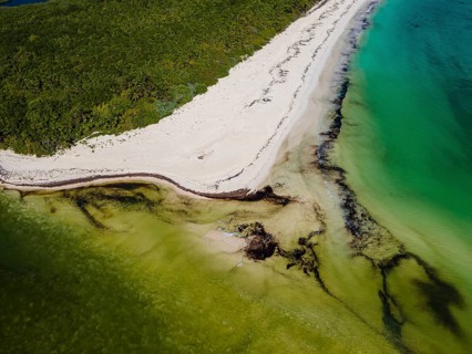 Aerial of the Unesco world heritage site biosphere reserve Sian Ka'an Biosphere Reserve, Quintana Roo